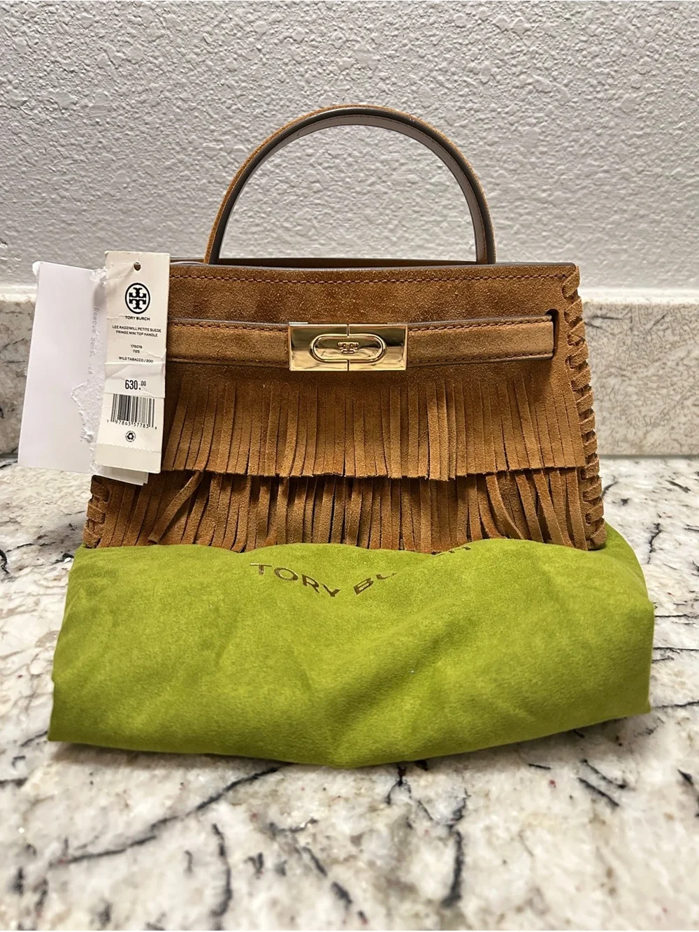 NWT Tory Burch MINI LEE RADZIWILL SUEDE FRINGE TOP-HANDLE BAG, $630 Retail